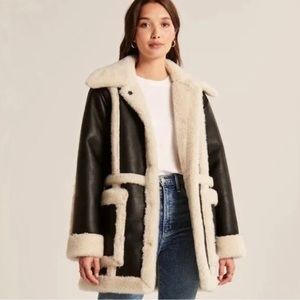 Abercrombie & Fitch | Sherpa Lined Black and White Vegan Leather Coat | Women S